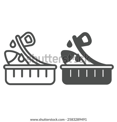 Opened jar of canned fish line and solid icon, fishery product concept. Vector graphics. Fish container sign on white background, outline style icon for mobile or web design