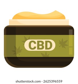 Opened jar of cbd infused cream with yellow cream and green label with marijuana leaves