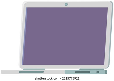 Opened laptop in flat vector style with empty space for text. Portable computer, in case of which typical PC components are combined, including display, keyboard. Technical equipment, digital device