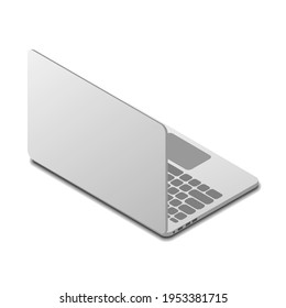 opened laptop rear view isolated on white background, isometric view vector illustration