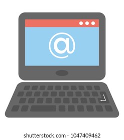 
An Opened Laptop With At Sign Concept Of Webmail 
