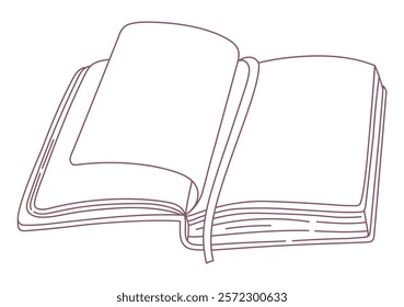 Opened line art book. Reading and literature. Vector illustration.