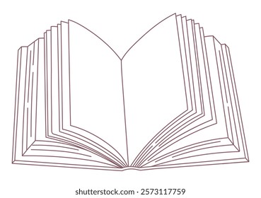 Opened line art book. Reading and literature. Vector illustration.