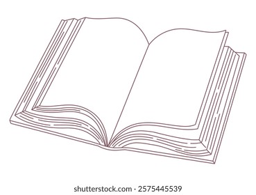 Opened line art book. Reading and literature. Vector illustration.