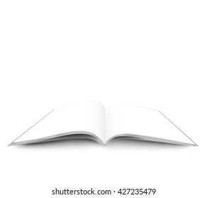 Opened magazine illustration isolated on white background. Book, blank, brochure or booklet illustration. Ready mock-up for your design 