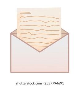 Opened mail envelope and a beige old paper with watercolor, cartoon vector isolated illustration