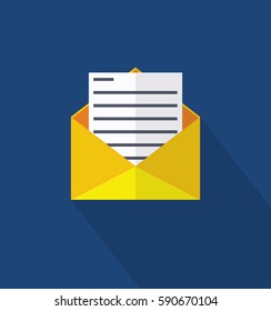 Opened mail icon in trendy flat style. Web site page and mobile app design element. Flat design in stylish colors. Isolated. Long Shadow. 