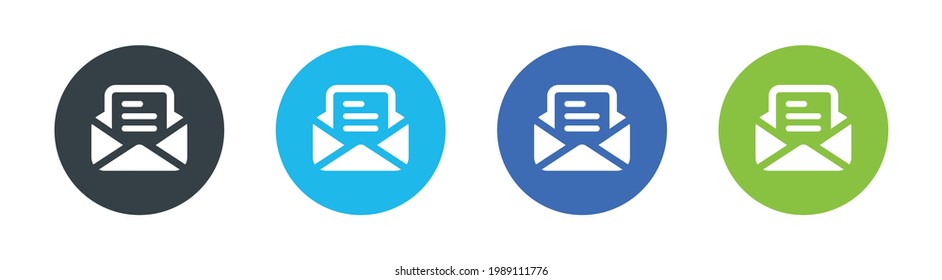 Opened mail icons set in different color. Vector illustration