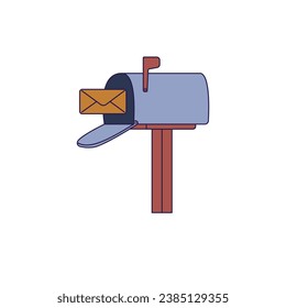 Opened mailbox illustration with outline style. Isolated mailbox with a mail inside
