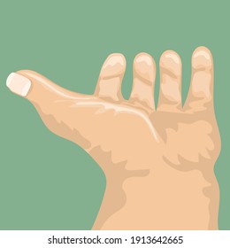 Männliche Hand aus der Rückansicht geöffnet. Cartoon-Stil. Flache und feste Farbe, Vektorgrafik.