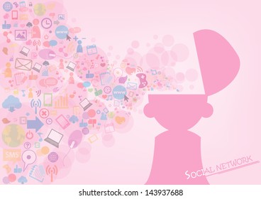 opened male head generating ideas Social network background