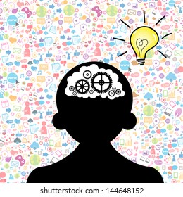 opened male head generating ideas Social network background
