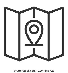 Opened map and location sign  - icon, illustration on white background, outline style