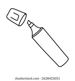 Opened marker with flat tip cap drawn with black outline. Marker line icon style. Concept of school, office supplies for knowledge day september 1. Flat vector illustration isolated.