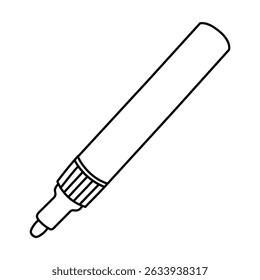 Opened marker with round tip cap drawn with black outline. Marker line icon style. Concept back to school, office supplies for knowledge day september 1. Flat vector illustration isolated.