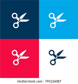 Opened medical scissors four color material and minimal icon logo set in red and blue