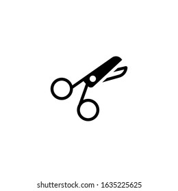 Opened medical scissors icon in black flat shape design isolated on white background, icon illustration, eps 10