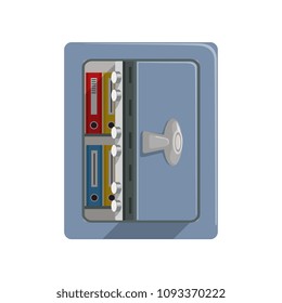 Opened metal armored safe box, safety business box cash secure protection concept vector Illustration
