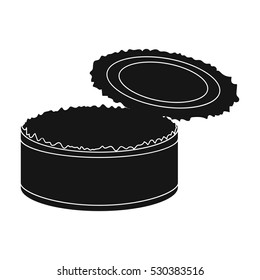 Opened metal tin can icon in black style isolated on white background. Trash and garbage symbol stock vector illustration.