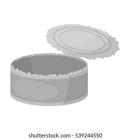 Opened metal tin can icon in monochrome style isolated on white background. Trash and garbage symbol stock vector illustration.