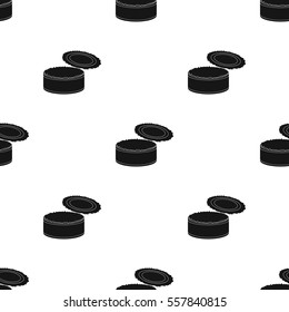 Opened metal tin can icon in black style isolated on white background. Trash and garbage pattern stock vector illustration.