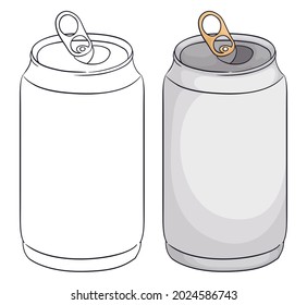 Opened metallic cans in two versions: one in black and white outlines and the other in cartoon style.