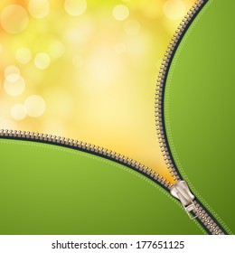 Opened metallic zipper over yellow background