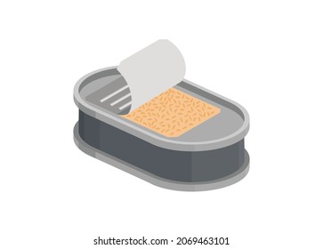 Opened military ration can in isometric view. Simple flat illustration.

