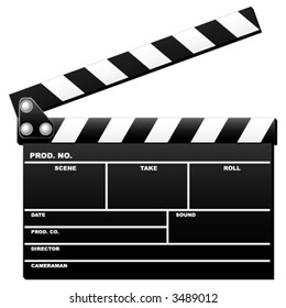 Opened movie clapboard used by movie directors over white background