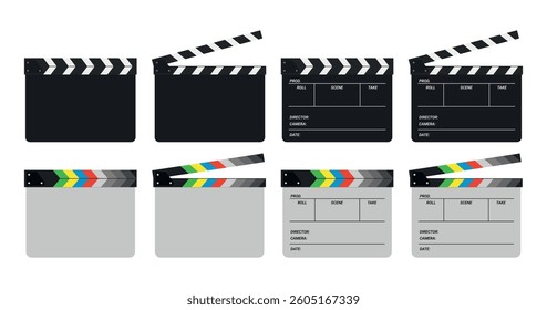 Opened movie film clap board isolated on white background. Clapper board vector set. Vector EPS 10