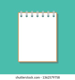 opened notebook with clear sheet, flat vector illustration