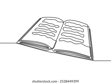 Opened notebook illustrated in continuous one line drawing. Education concept for writing and note-taking.