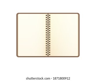 Eröffnete Notebook, Organisator oder Tagebuch mit Golden Metal Binder und gelblichen Seiten. Leere Vorlage. Vintage Grunge Notebook. Geh nach oben. Vektorgrafik.