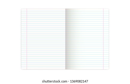 Opened notebook in a ruler isolated on white background. Vector illustration