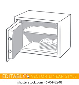 Opened office safe. Editable line sketch. Stock vector illustration