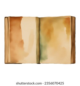 Opened Old Vintage Book Top View Isolated Hand Drawn Watercolor Painting Illustration