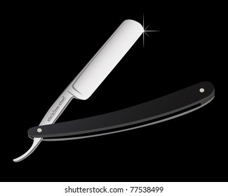 The opened open razor on a black background