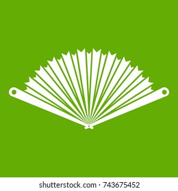 Opened oriental fan icon white isolated on green background. Vector illustration