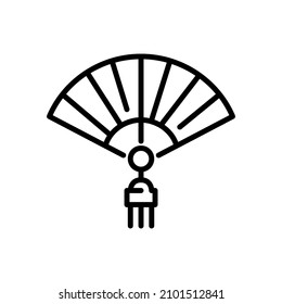 Opened oriental fan with a tassel. Pixel perfect, editable stroke icon