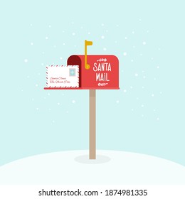 Geöffnet im Freien Weihnachtskasten mit Briefen. Weihnachtsmann-Post. Markieren Sie die Mailbox. Vektorgrafik, flaches Design