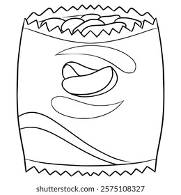opened pack of chips illustration hand drawn outline vector