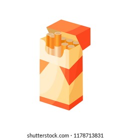 Opened pack of cigarettes. Icon related to smoking theme. Flat vector for poster about nicotine addiction and unhealthy lifestyle