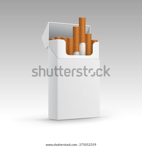 Opened\
Pack of Cigarettes Isolated on a White\
Background