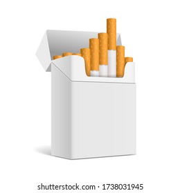 Opened pack of cigarettes on white background. Realistic vector