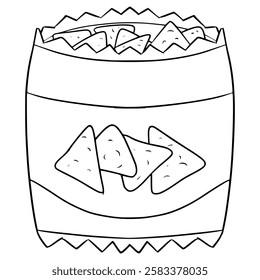 opened pack tortilla chips illustration hand drawn outline vector