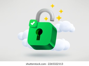Opened padlock concept. 3d vector illustration
