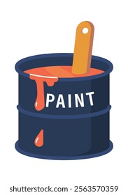 Opened paints can with brush