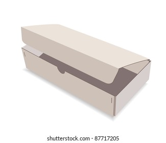 The opened paper box on a white background