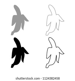 Opened peeled banana icon outline set grey black color
