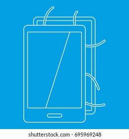 Opened phone icon blue outline style isolated vector illustration. Thin line sign